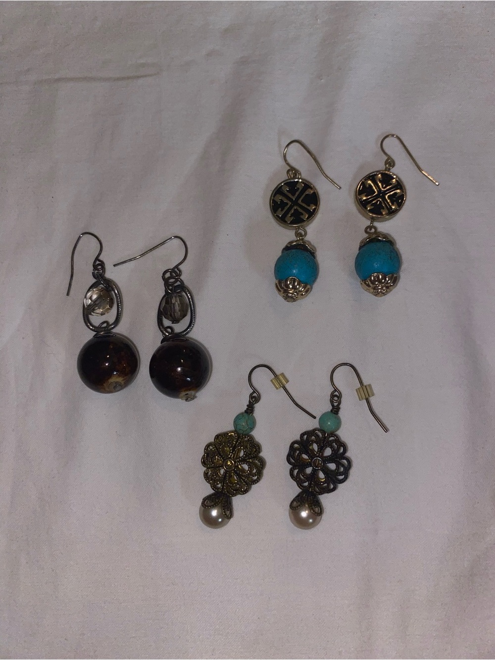 Unbranded Turquoise Bead Drop Earrings with Gold Accents